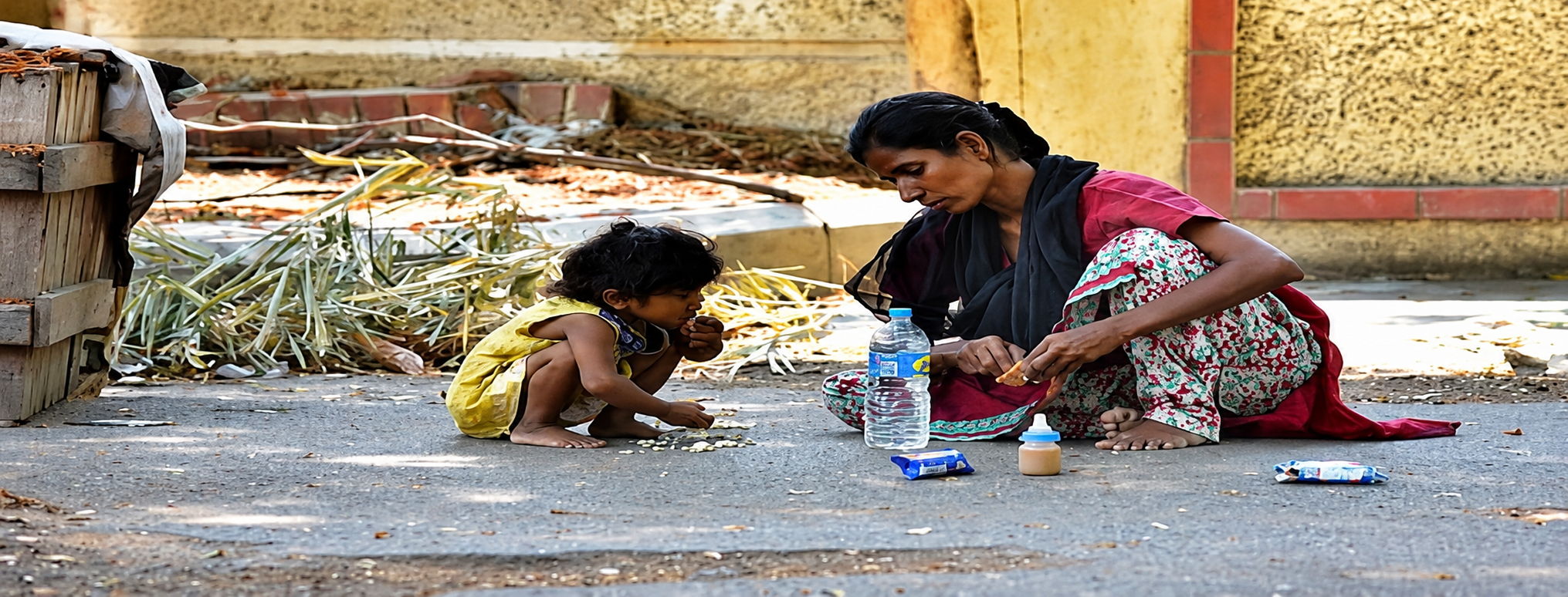 Homeless woman and child receiving support, shelter, and essential care through the Indbharat Global Foundation women homelessness support program